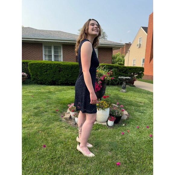 INC Navy Blue Lace Sleeveless Party Dress Size 4 Rhinestones Back Zipper Closure - Picture 8 of 14